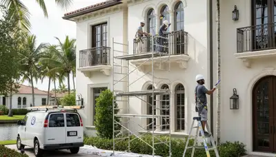 West Palm Beach, FL painters completing a professional exterior house painting project