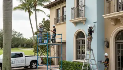 West Palm Beach, FL painting contractor painting a home exterior for residential curb appeal