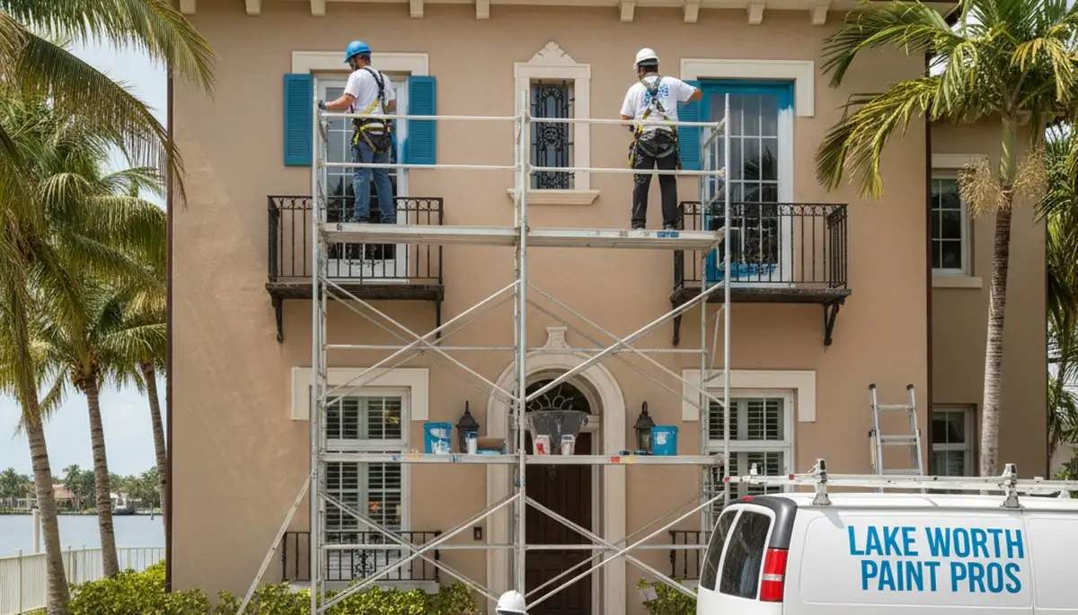 Professional painters painting a home exterior in West Palm Beach, FL