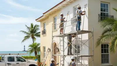 Professional painters painting a home exterior in West Palm Beach, FL