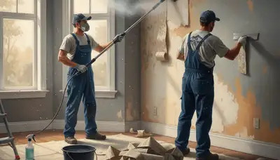 West Palm Beach painters removing wallpaper and prepping walls for interior painting in a coastal home