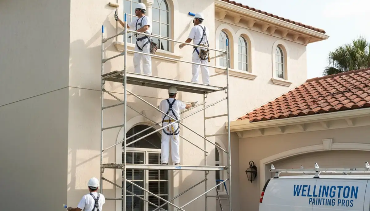 Professional painters in West Palm Beach, FL painting a home exterior with clean, even coverage